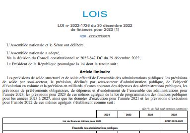 Document Loi du 30 décembre 2022 de finances pour 2023