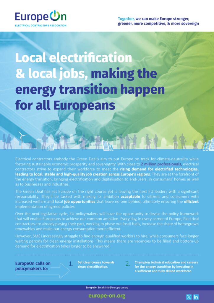 Manifeste EuropeOn « Électrification et emplois locaux : concrétiser la transition énergétique pour tous les Européens ».